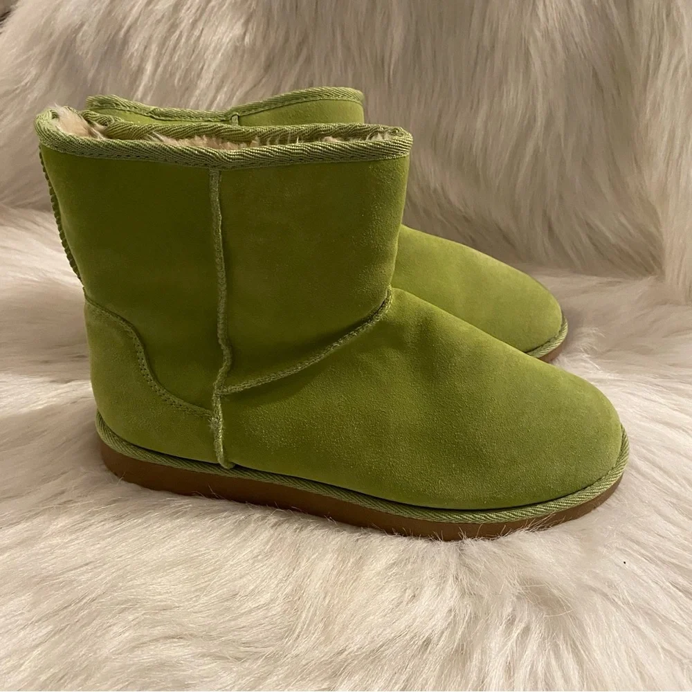 So Ankle‎ Boots Women’s Size 9 Med Leather Faux Fur Green Slip On Booties
